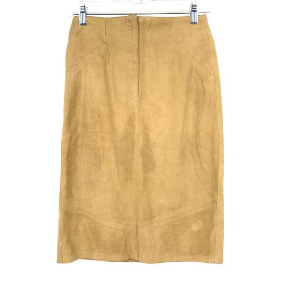 Vintage Vakko Suede Leather Skirt Womens Size 25" Tan Midi Length - Picture 1 of 5